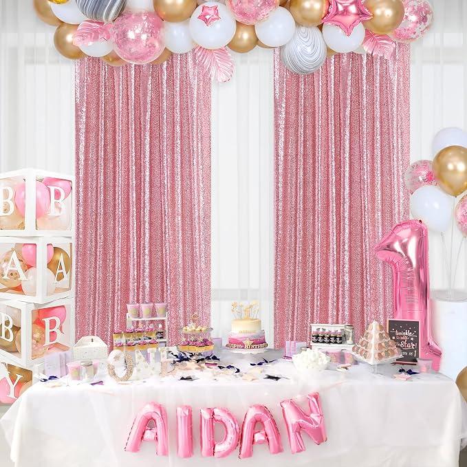 Sequin Backdrop 4 Pcs 2ftx8ft Glitter Blush Pink Party Backdrop Curtain Wedding - Image 7