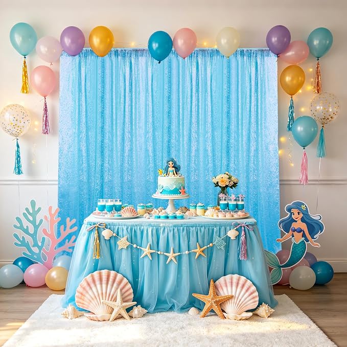 Sugargirl Mermaid Blue Sequin Backdrop Curtain 6 Panels 2FTx8FT Glitter Mermaid - Image 9