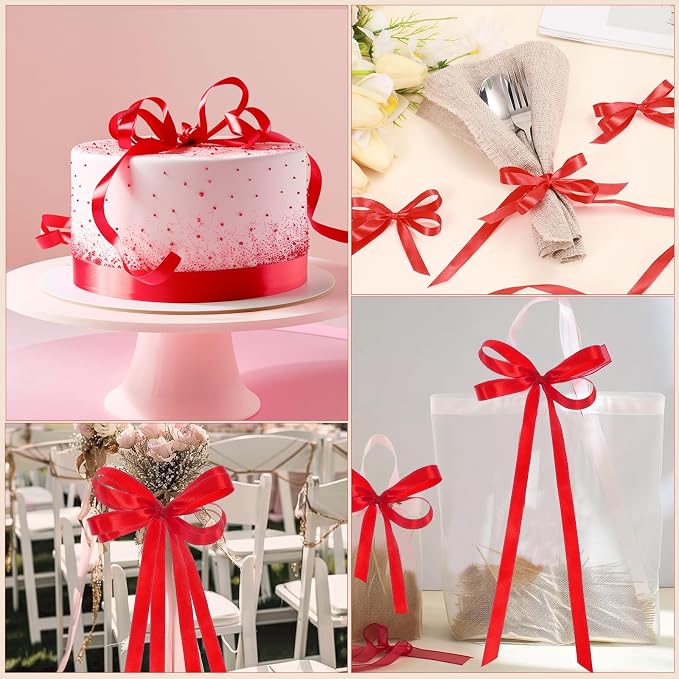 woric Red Satin Ribbon 120 Yards 3/8 Inch Thin Ribbon - Image 6