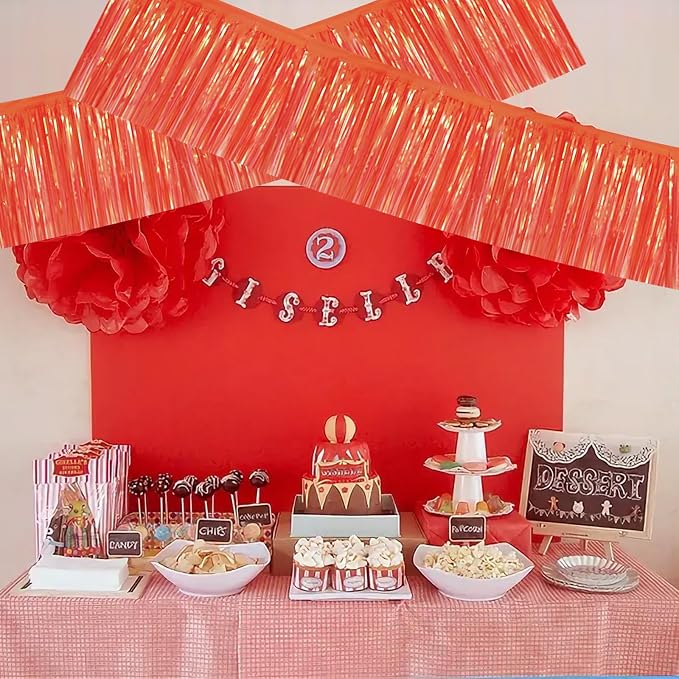 BEISHIDA Shining Red Fringe Garland Banner 30ft Wall Tinsel Foil Streamers | - Image 6