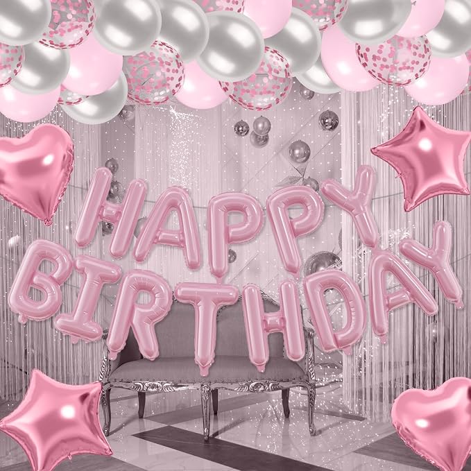 29PC Pastel Pink Happy Birthday Balloons Banner, 16 Inch Aluminum Letter Banner - Image 9