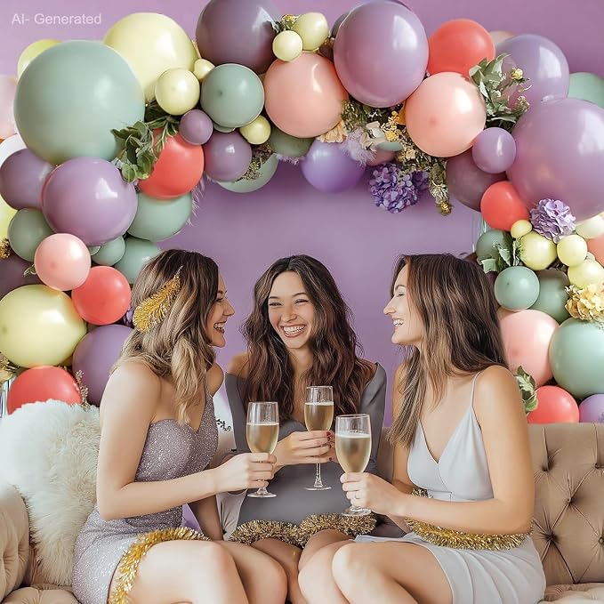 Dusty Green Purple Pink Balloons Arch Kit, Double Stuffed Pastel Balloon Garland - Image 5
