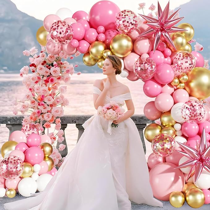 Pink White Gold Balloon Garland Arch Kit - Image 7