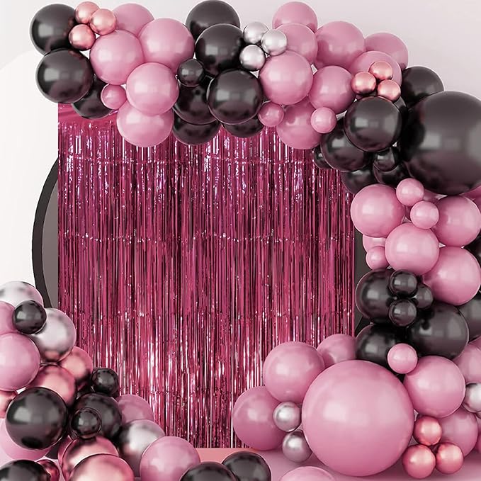 Voircoloria Burgundy Foil Fringe Backdrop Curtains, 2 Pack | Tinsel Streamers - Image 7