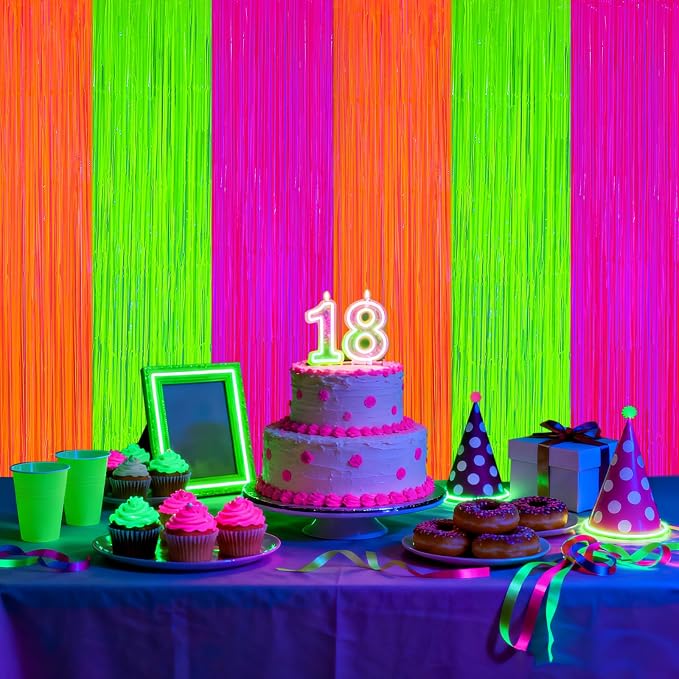 2 Pack Glow in The Dark Party Curtains Streamers, Neon Party Decorations - Image 7