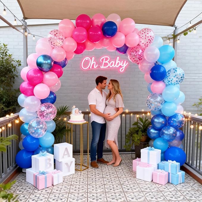 Pink and Blue Summer Balloons, 12 Inch Hot Light Pink Metallic Dark Blue Latex - Image 8