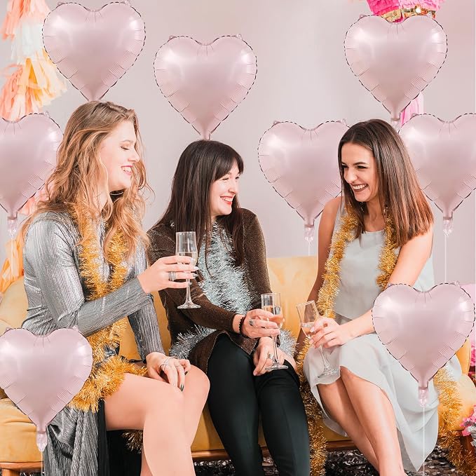 Baby Pink Heart Balloons, 18 Inch Pink Heart Balloons, Pastel Pink Helium Foil - Image 9