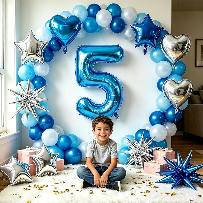 TONIFUL 5th Birthday Balloons Kit 40 Inch Blue Large Number 5 Foil Balloon | - Image 6