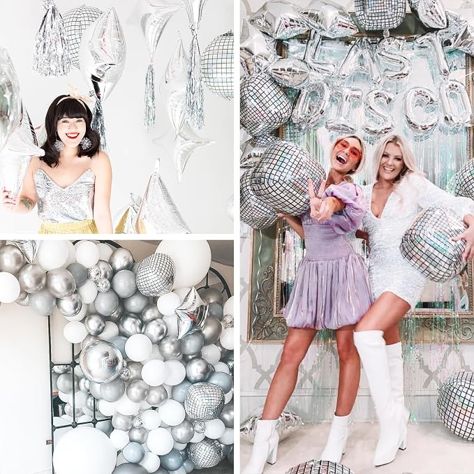 PartyWoo Silver Disco Ball Large Giant 4D Jumbo Foil Balloons 3pcs 50 Inch | 50 - Image 6