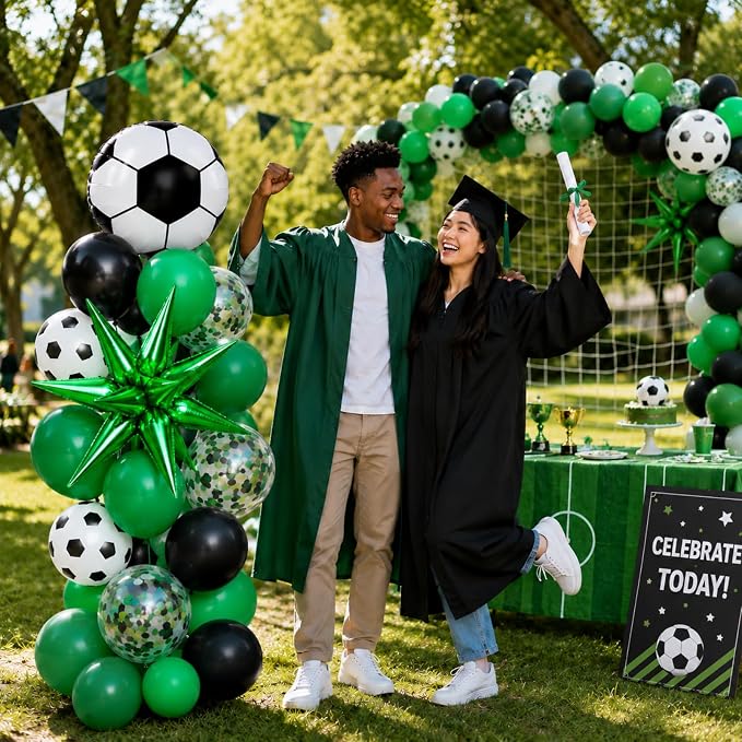 Soccer Balloons for Sports Party Decor | 12 Inch Black Green Soccer Printed - Image 9