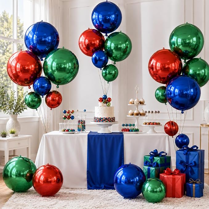 Red Blue Green Round Foil Balloons, Metallic Red Blue Green Foil Baloon - Image 7