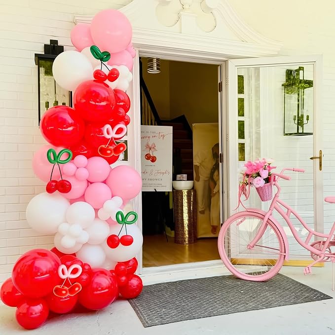 152PCS Cherry Balloons Garland Kit, Cherry On Top Theme Red Pink White Balloon - Image 7