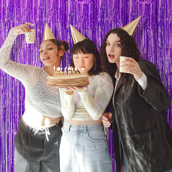 5 Pack Purple Fringe Backdrop 3.2ft x 8.2ft Foil Curtain Tinsel Foil Fringe - Image 7