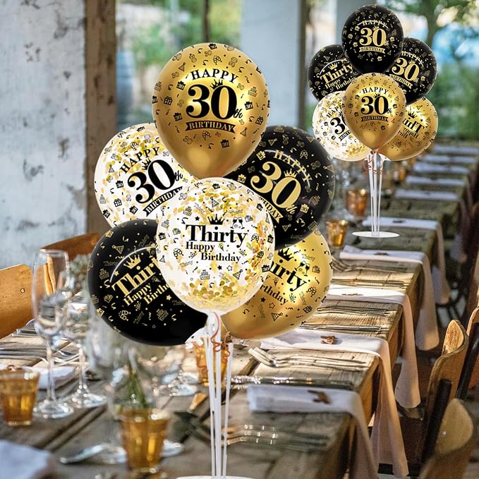 TONIFUL 4 Set Black Gold 30 Printed Balloon Stands - Image 6