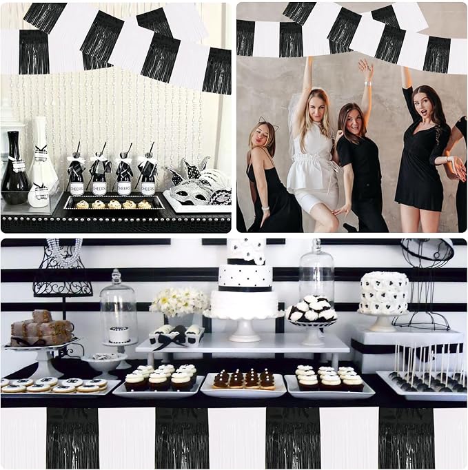 BEISHIDA Black White Fringe Garland Banner 30ft Wall Tinsel Foil Streamers | - Image 6
