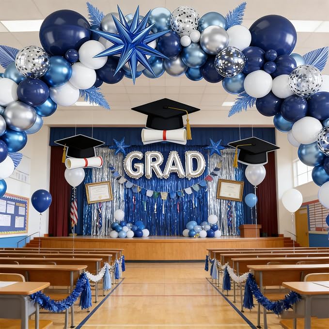 Blue Balloon Arch Kit 138Pcs Navy Blue White Metallic Blue Silver Confetti Star - Image 7