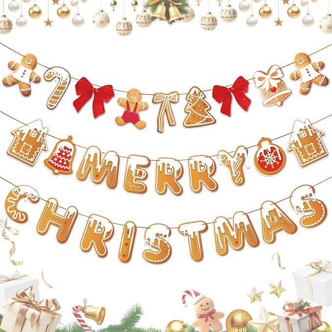 Merry Christmas Banner Gingerbread Christmas Hanging Decoration 3PCS - Image 9