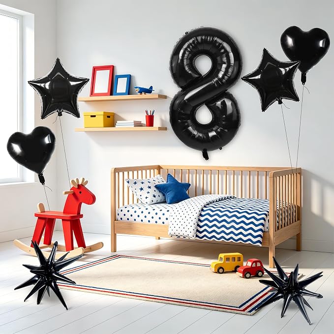 TONIFUL 8th Birthday Balloons Kit 40 Inch Black Large Number 8 Foil Balloon | - Image 6