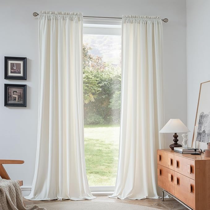 Beauoop Cream Velvet Curtains for Bedroom Living Room 52x84 2 Panels | Soft - Image 9