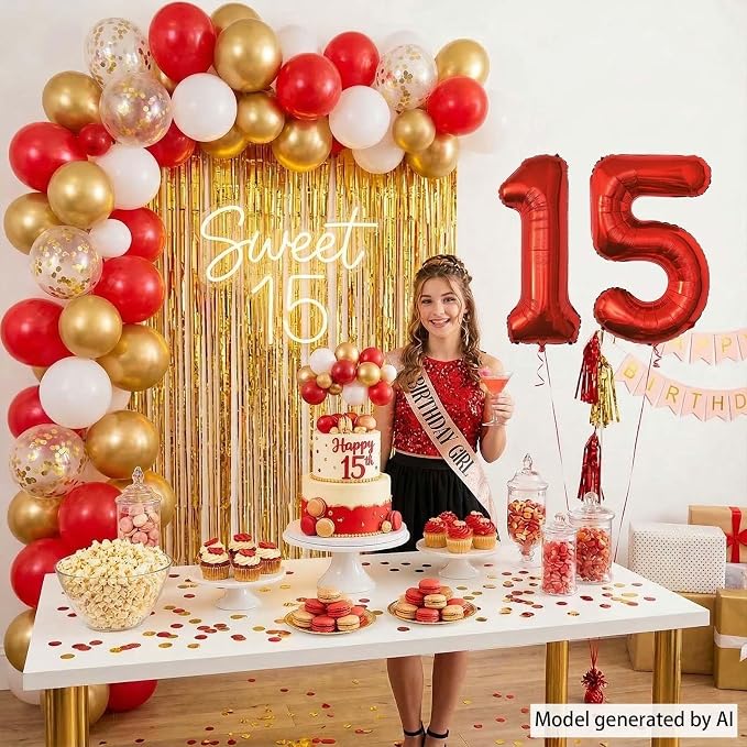 Red Number 15 Balloon 40 Inch, Foil Numeral - Image 7