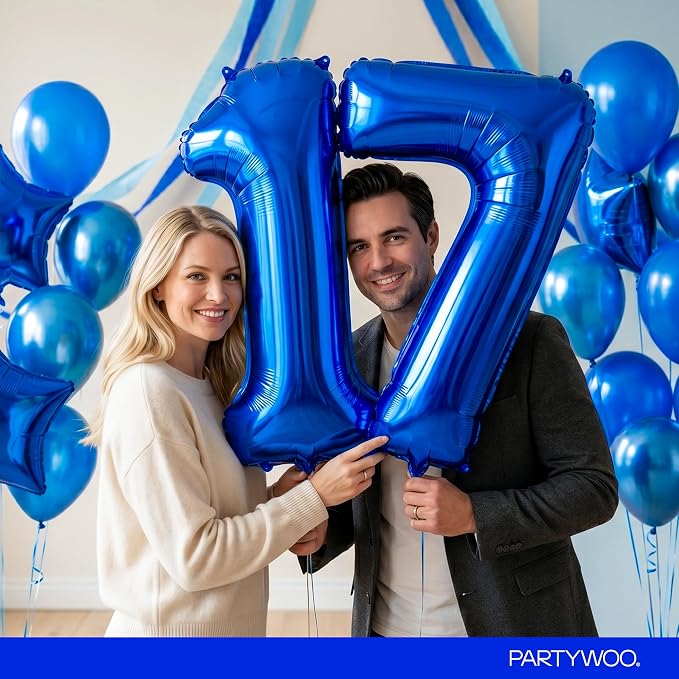 PartyWoo Number Balloons 40 Inch Blue Number 1 Kit - Image 9