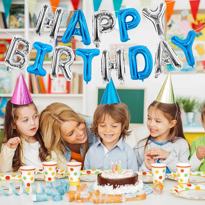 TONIFUL 16 Inch Deep Blue Silver Happy Birthday Balloons Banner Decorations | - Image 6