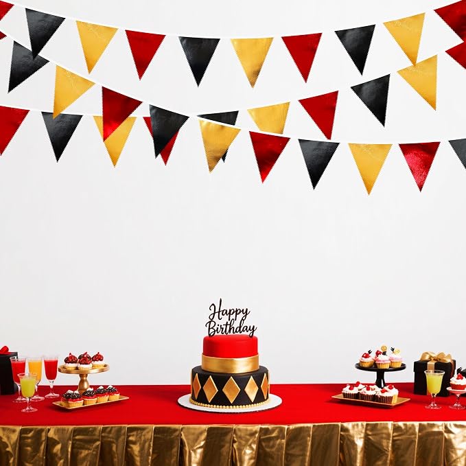 Red Black Gold Party Decorations Metallic Fabric Triangle Pennant Banner Flag - Image 6