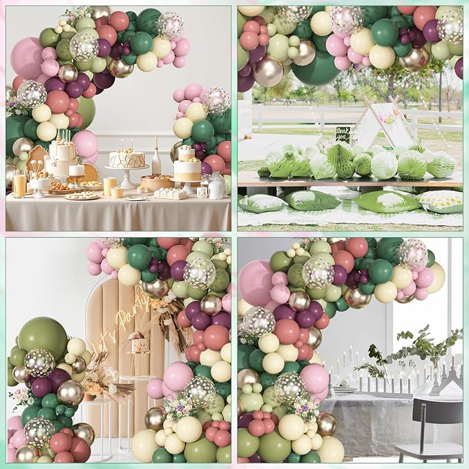 Ouddy Party Dusty Pink Green Balloons Garland Arch Kit 18 12 10 5 Inch | - Image 7