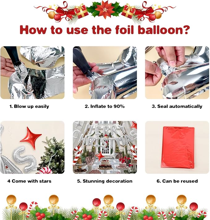 FunHot Merry Christmas Balloons Banner, 16 Inch Xmas Letter Balloon - Image 7