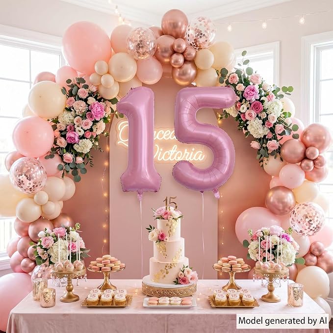 Pearlescent Pink Number 15 Balloon 40 Inch, Shiny Foil - Image 7