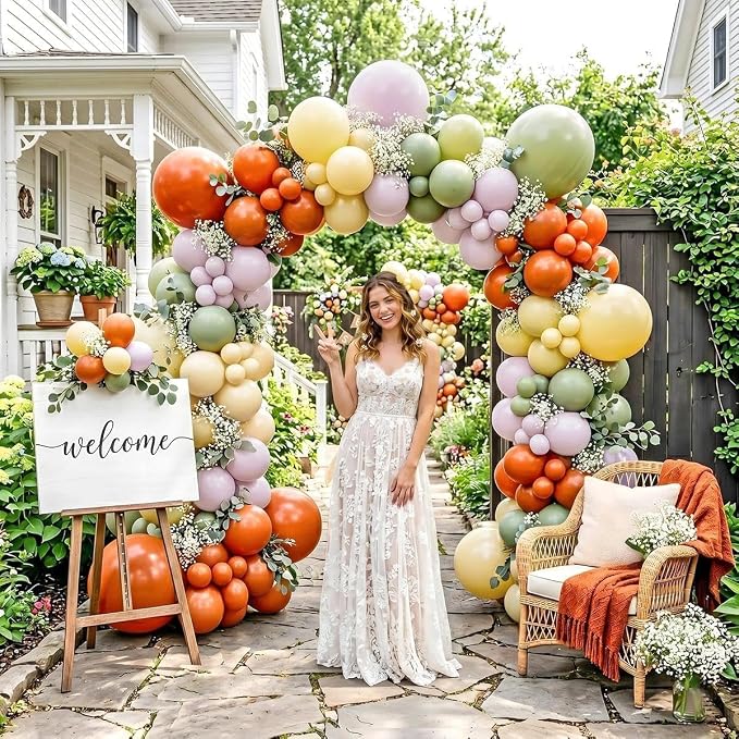 Sage Green Orange Yellow Balloon Arch Garland Kit Double Stuffed | Pale Purple - Image 8