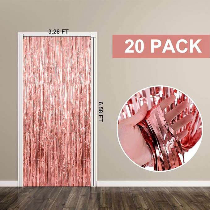 20 Pack Foil Curtain Backdrop Rose Gold Metallic Tinsel Foil Fringe Curtains - Image 7