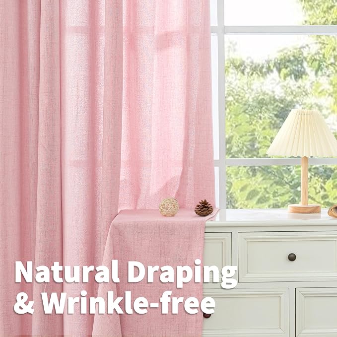 YoungsTex Light Pink Linen Curtains 84 Inch Length - Image 8