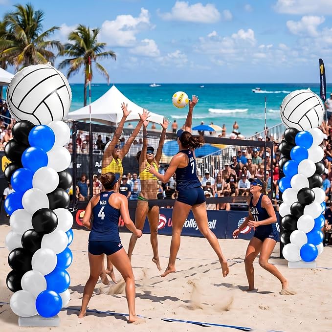 Kasyat 2 Sets Volleyball Balloon Column Stand Kit Blue Black White Volleyball - Image 6