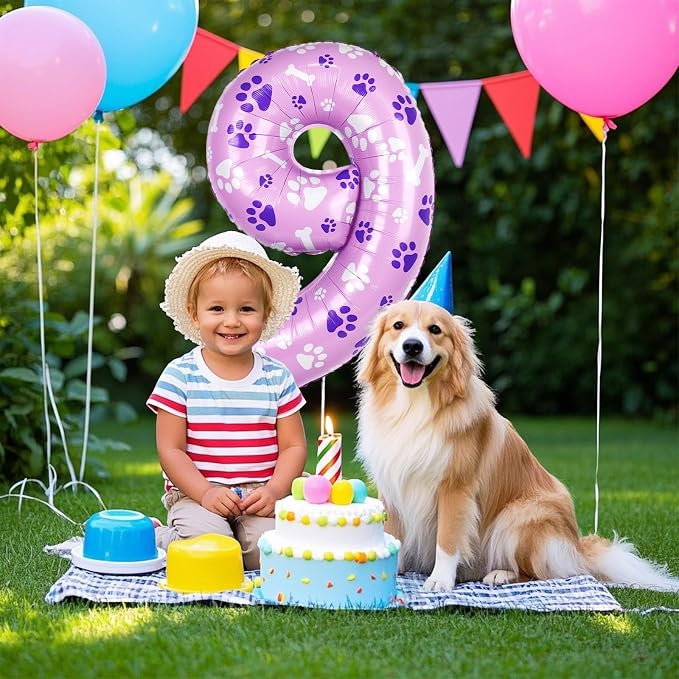 40 Inch Pink Dog Paw Balloons, Numeral 9 Birthday Balloons - Image 7