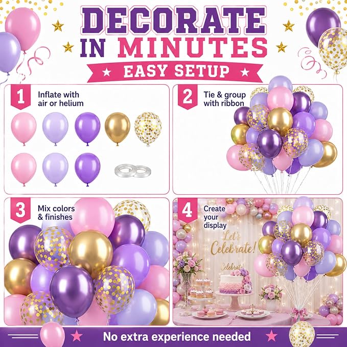 Pink and Purple Balloons, Metallic Purple, Women Girls Baby Bridal Showers - Image 8