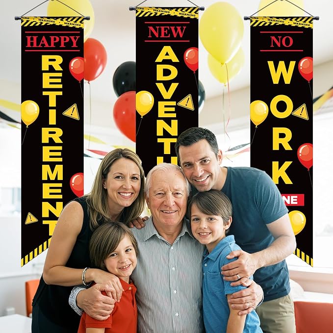 3Pcs Retirement Porch Sign Door Hanging Banner Black Yellow Warning Happy - Image 7