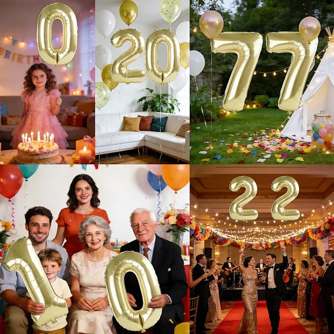 40 Inch Number 77 Balloons for 77th Birthday Party Decorations, 0-100 Champagne - Image 7