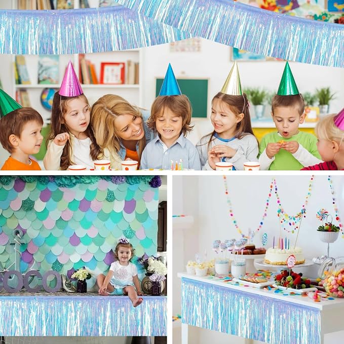 BEISHIDA Iridescent Blue Fringe Garland Banner Wall Tinsel Foil Streamers | - Image 6