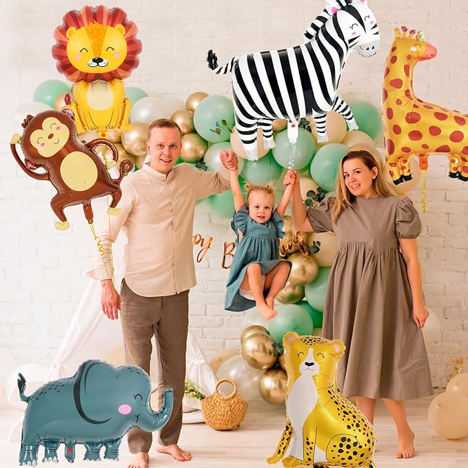 6 Pcs Safari Balloons, Jungle Safari Animals Foil Balloons, Giant Zoo Animal - Image 7
