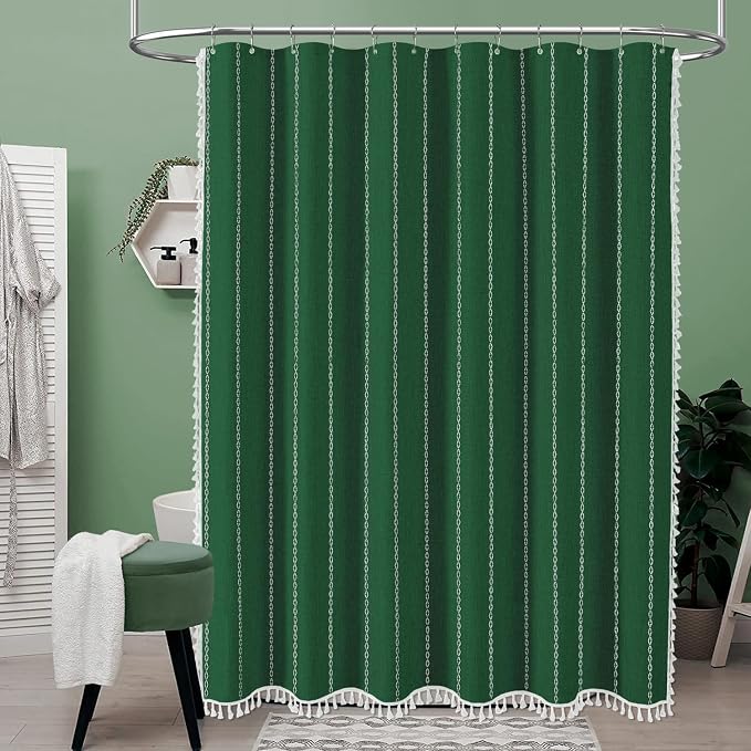 72x84 Long Farmhouse Linen Heavy Duty Shower Curtain, Emerald Green | Tall Size - Image 6