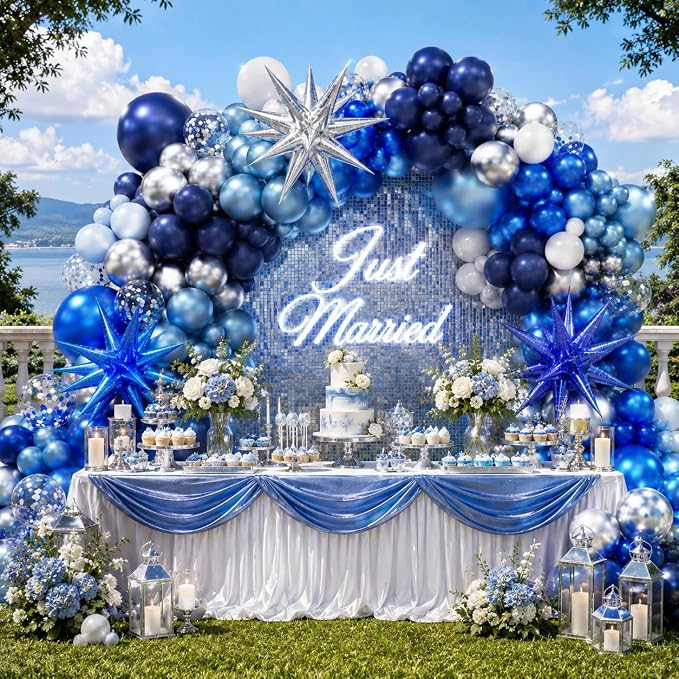130pcs Blue and Silver Balloon Arch Kit Navy Blue Silver Confetti Balloons | - Image 7