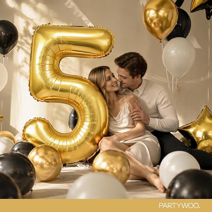 PartyWoo Number Balloons 40 Inch Gold Number 5 Kit 25pcs - Image 9