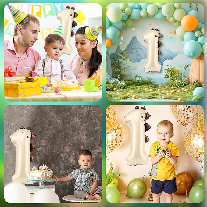 Dinosaur Number 1 Balloon, 30 Inch Beige Birthday Party Decorations - Image 7