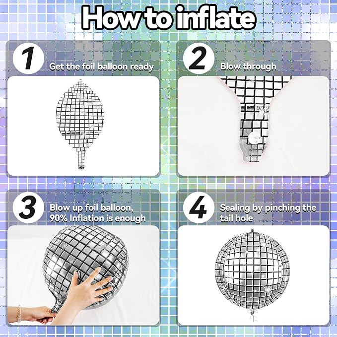 6pcs 22 Inch Gold Silver Disco Ball Balloons, 4d Large Foil Aluminum Balloon - Image 9