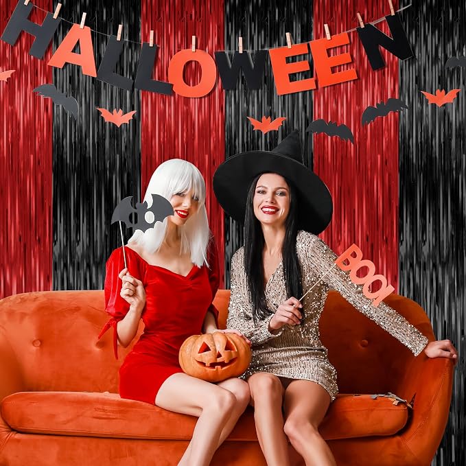 ZATAYE 2 Pack Black Red Halloween Foil Curtain Streamer Decorations | Black Red - Image 7