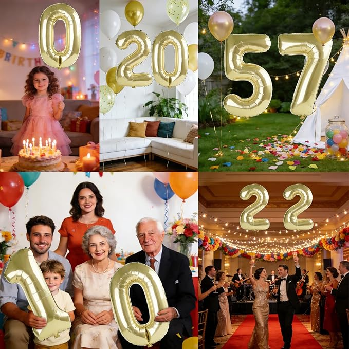 40 Inch Number 57 Balloons for 57th Birthday Party Decorations, 0-100 Champagne - Image 7