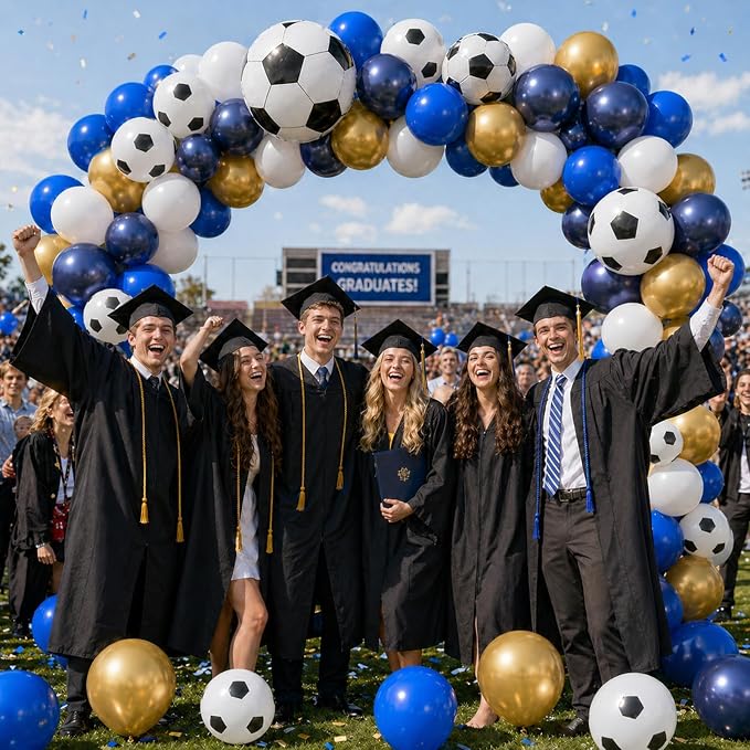 Soccer Balloons, 12 Inch Navy Blue Gold and White Football Theme Balloons - Image 7