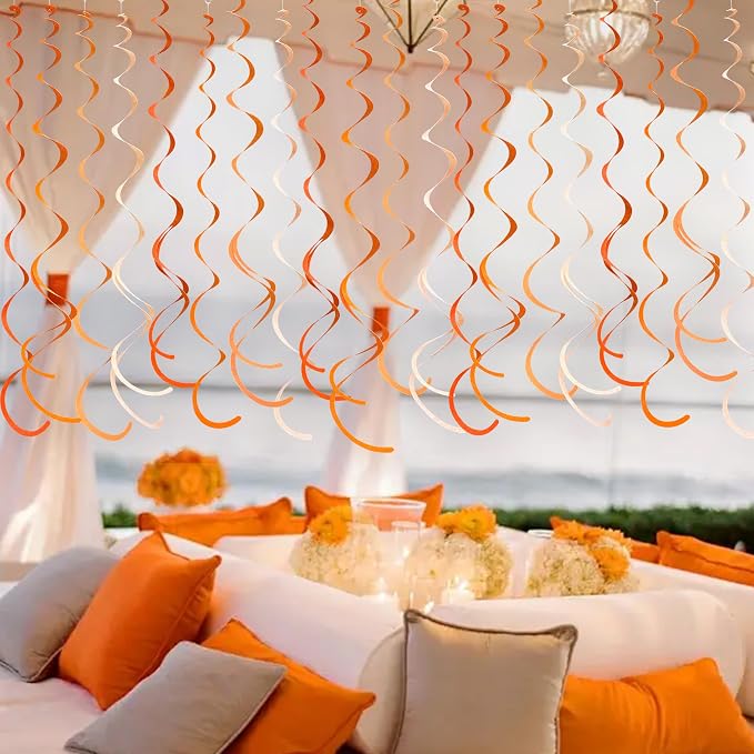 36Pcs Orange Hanging Swirl Decorations Ombre Orange Felt Swirl Streamer Spiral - Image 8