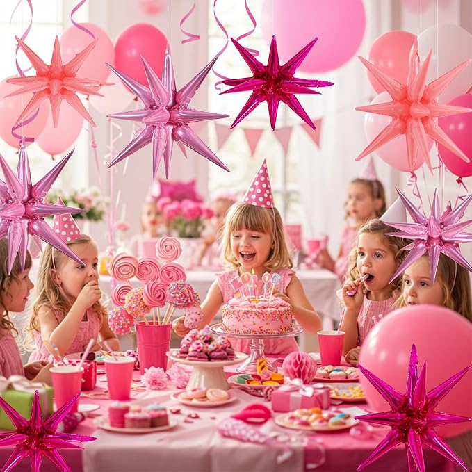 TONIFUL 8Pcs Explosion Star Balloons Pink Hot Pink Foil Balloon Party Decor | - Image 6